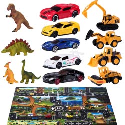set de coches y dinosaurios tapete regalos para niños niñas